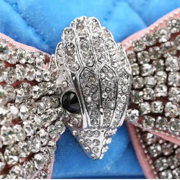 Kurt Geiger Blue Velvet Bag with Crystal Bow Rare Nwt & Dustcover - Picture 8 of 16